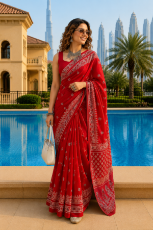 Red Mul Mul Cotton Saree