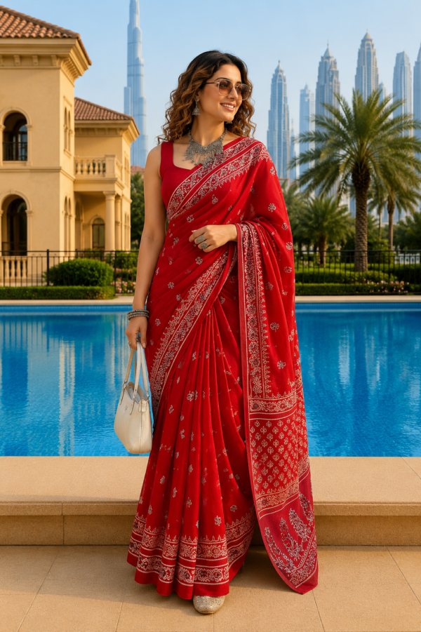 Red Mul Mul Cotton Saree