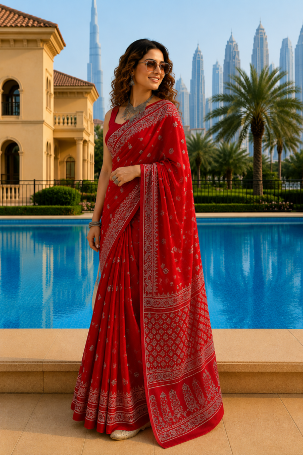 Red Mul Mul Cotton Saree